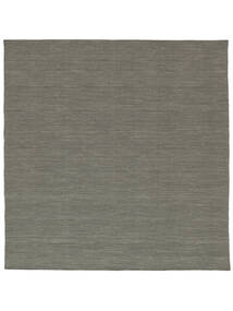 Kelim Loom 300X300 Large Dark Grey Plain (Single Colored) Square Wool Rug 