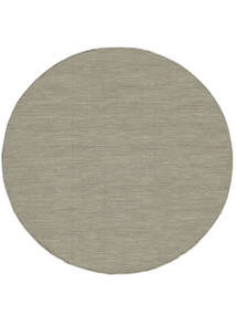 Kelim Loom Ø 300 Large Light Grey/Beige Plain (Single Colored) Round Wool Rug 