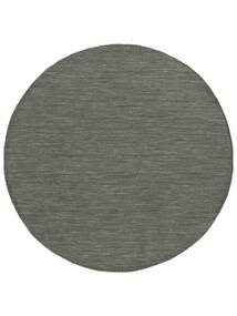  Kilim Loom - Dark Grey Rug Ø 300 Authentic
 Modern Handwoven Round Dark Green/Beige Large (Wool, India)