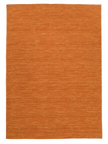  140X200 Plain (Single Colored) Small Kilim Loom Rug - Orange Wool, 