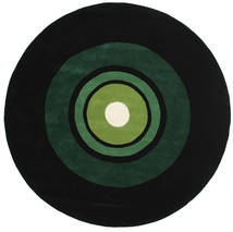  Wool Rug Ø 250 Schallplatte Handtufted Black/Green Round Large 