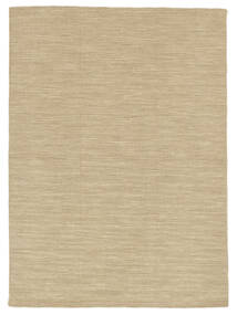  250X350 Plain (Single Colored) Large Kilim Loom Rug - Beige Wool, 