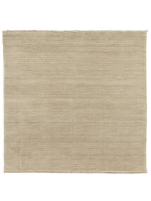 Handloom Fringes 250X250 Large Greige Plain (Single Colored) Square Wool Rug Rug 