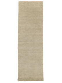  80X200 Plain (Single Colored) Small Handloom Fringes Rug - Greige Wool, 