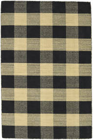  120X180 Checkered Small Check Kilim Rug - Black Wool, 