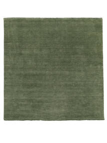  250X250 Plain (Single Colored) Large Handloom Fringes Rug - Forest Green Wool, 