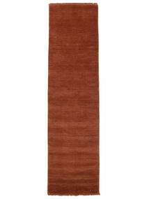 Handloom Fringes 80X300 Small Rust Red Plain (Single Colored) Runner Wool Rug Rug 