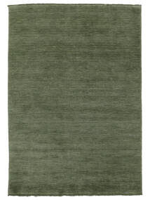  160X230 Plain (Single Colored) Handloom Fringes Rug - Forest Green Wool, 
