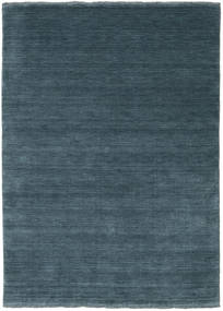 Handloom Fringes 140X200 Small Dark Teal Plain (Single Colored) Wool Rug Rug 