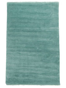 Handloom Fringes 140X200 Small Turquoise Plain (Single Colored) Wool Rug 