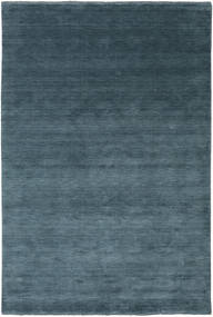 Handloom Fringes 200X300 Dark Teal Plain (Single Colored) Wool Rug Rug 