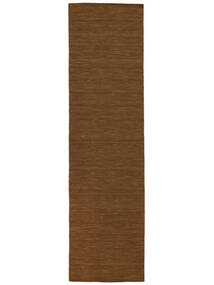  80X300 Plain (Single Colored) Small Kilim Loom Rug - Brown Wool, 