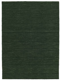  140X200 Plain (Single Colored) Small Kilim Loom Rug - Forest Green Wool, 