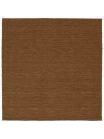  250X250 Plain (Single Colored) Large Kilim Loom Rug - Brown Wool, 