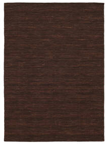  300X400 Plain (Single Colored) Large Kilim Loom Rug - Dark Brown Wool, 