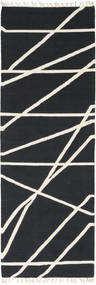  Cross Lines - Black/Off White Rug 80X350 Authentic
 Modern Handwoven Hallway Runner
 Dark Grey/Beige (Wool, India)