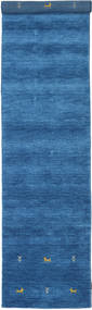 Gabbeh Loom Two Lines 80X450 Small Blue Runner Wool Rug 