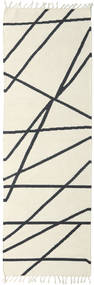  80X250 Abstract Small Cross Lines Rug - Off White/Black Wool, 