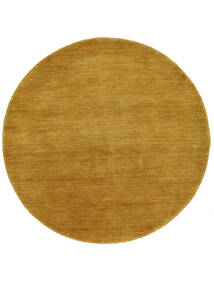  Ø 250 Plain (Single Colored) Large Handloom Rug - Mustard Yellow Wool, 