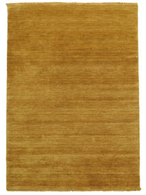 Handloom Fringes 140X200 Small Mustard Yellow Plain (Single Colored) Wool Rug 