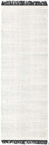  80X350 Plain (Single Colored) Small Barfi Rug - Black/White Wool, 