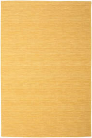  300X400 Plain (Single Colored) Large Kilim Loom Rug - Yellow Wool, 