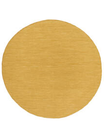  Kilim Loom - Yellow Rug Ø 300 Authentic
 Modern Handwoven Round White/Creme/Brown Large (Wool, India)