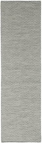  80X440 Plain (Single Colored) Small Kilim Honey Comb Rug - Grey Wool, 