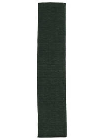  80X250 Plain (Single Colored) Small Kilim Loom Rug - Forest Green Wool, 