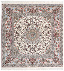 Isfahan Silk Warp Signed: Khazimi Rug Rug 200X205 Square Beige/Grey ( Persia/Iran)