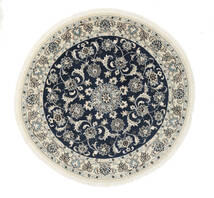  Nain Rug Ø 140 Authentic Oriental Handknotted Round White/Creme/Black (Wool, Persia/Iran)