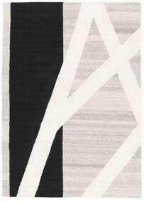  160X230 Abstract Construction Rug - Natural White/Black Wool, 
