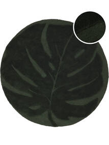  Monstera - Dark Green Rug Ø 150 Modern Round Black/White/Creme (Wool, India)