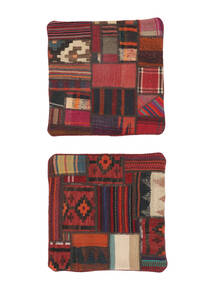  Patchwork Pillowcase - Iran Rug 50X50 Authentic Oriental Handknotted Square Black/Dark Brown (Wool, Persia/Iran)