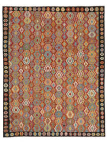  Kilim Afghan Old Style Rug 303X394 Wool Rug Brown/Dark Red Large Rug 